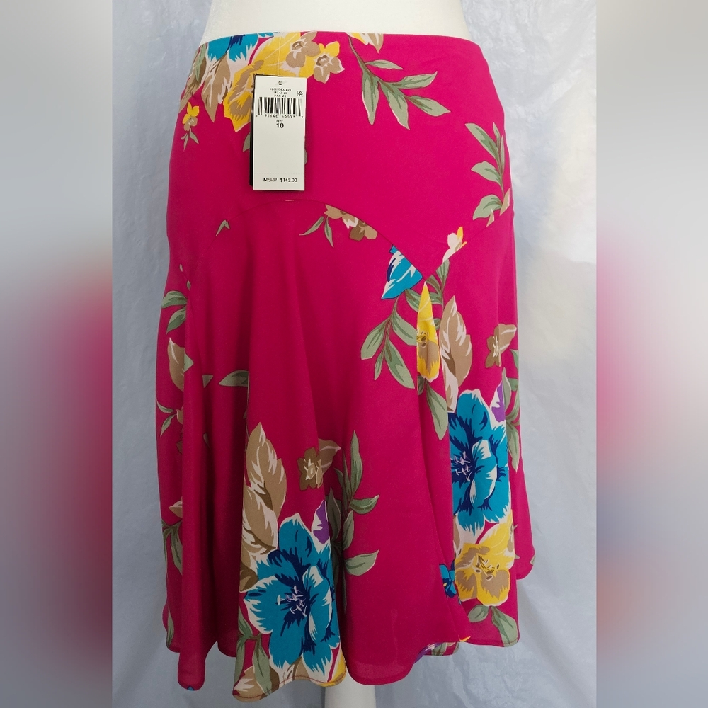 Lauren Ralph Lauren Floral Midi Skirt in Fuchsia NWT - Picture 2 of 9